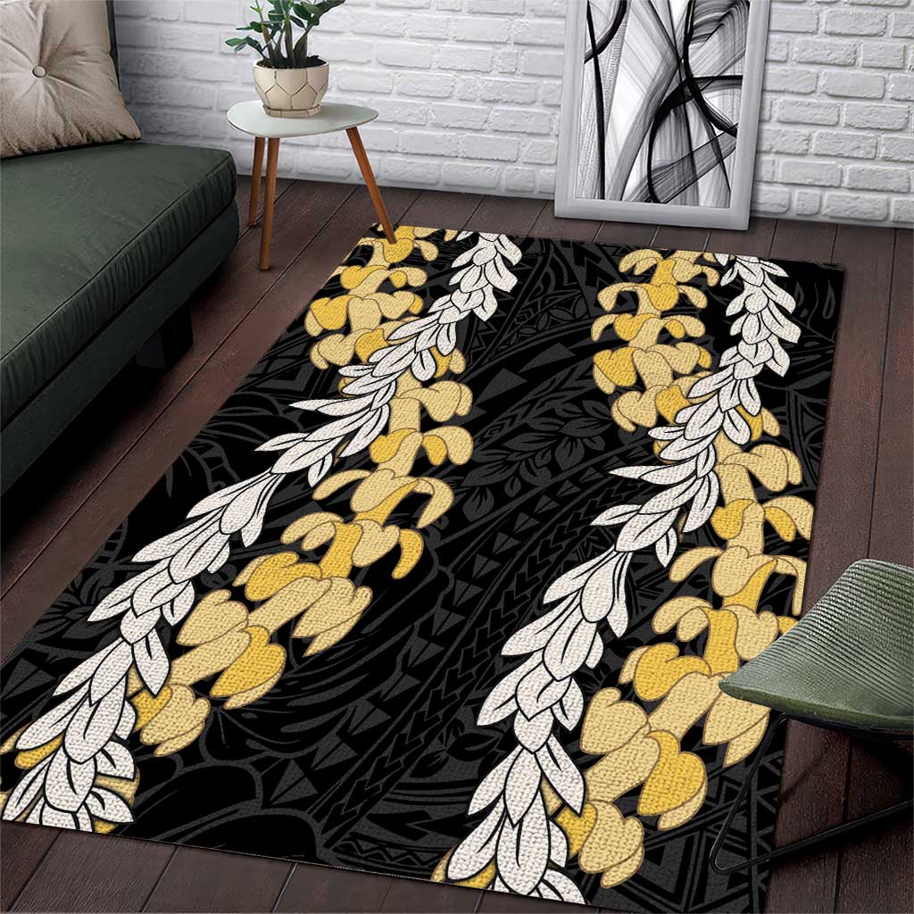 Puakenikeni and Maile Lei Area Rug Black Double Strand Lei