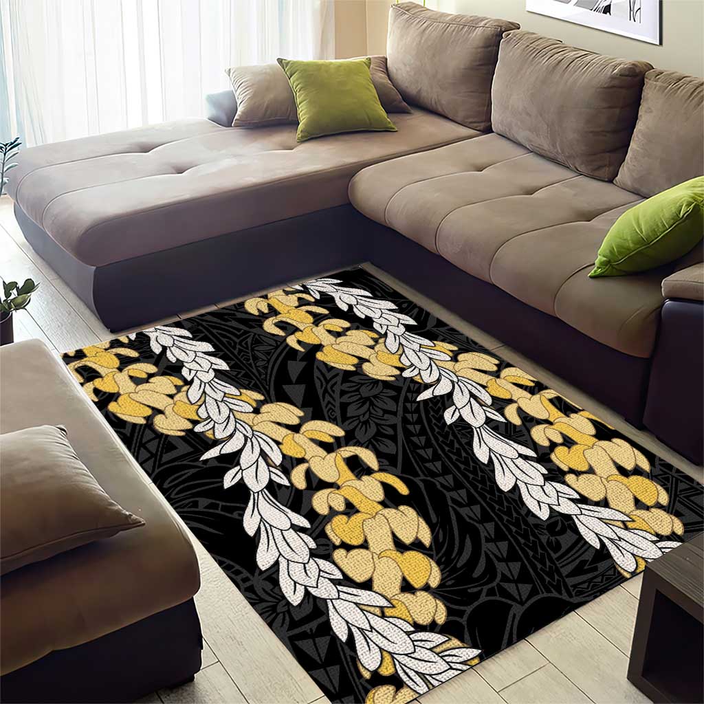 Puakenikeni and Maile Lei Area Rug Black Double Strand Lei
