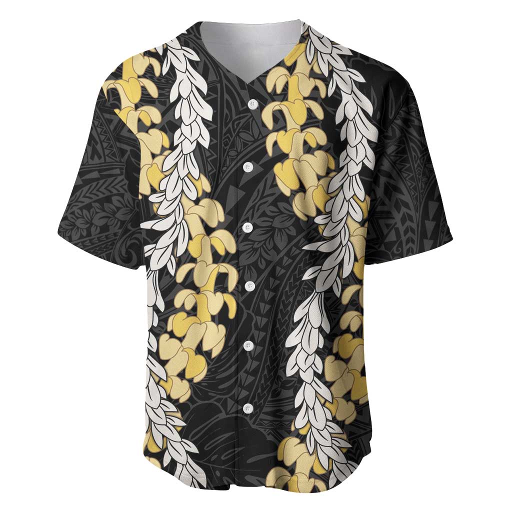 Puakenikeni and Maile Lei Baseball Jersey Black Double Strand Lei