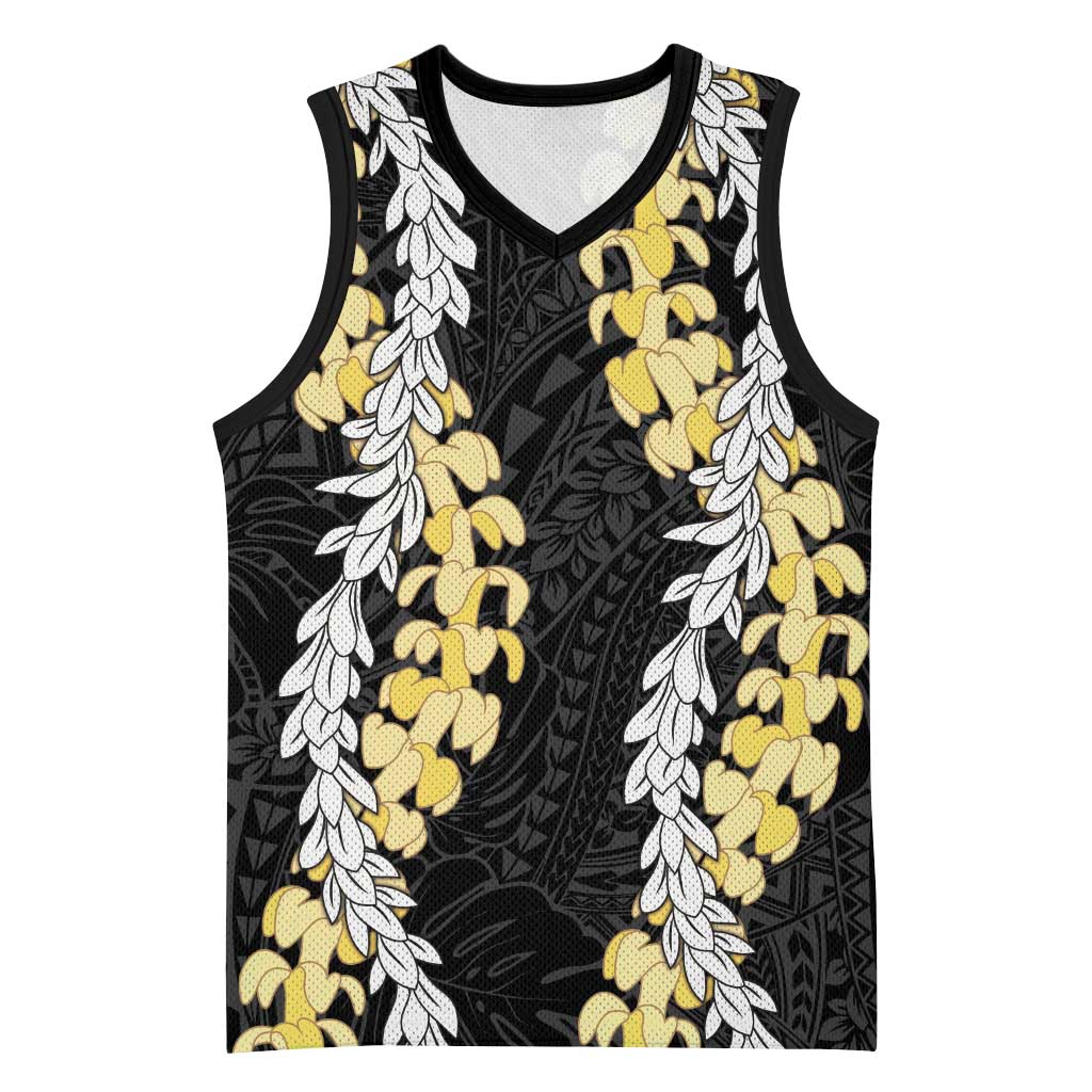 Puakenikeni and Maile Lei Basketball Jersey Black Double Strand Lei - Polynesian Pride