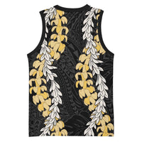 Puakenikeni and Maile Lei Basketball Jersey Black Double Strand Lei - Polynesian Pride