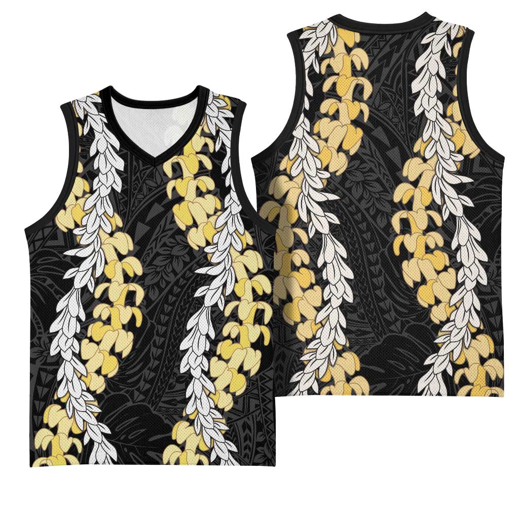 Puakenikeni and Maile Lei Basketball Jersey Black Double Strand Lei - Polynesian Pride