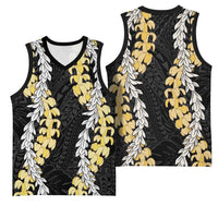 Puakenikeni and Maile Lei Basketball Jersey Black Double Strand Lei - Polynesian Pride