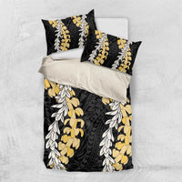 Puakenikeni and Maile Lei Bedding Set Black Double Strand Lei