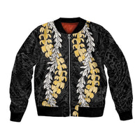 Puakenikeni and Maile Lei Bomber Jacket Black Double Strand Lei