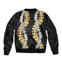 Puakenikeni and Maile Lei Bomber Jacket Black Double Strand Lei