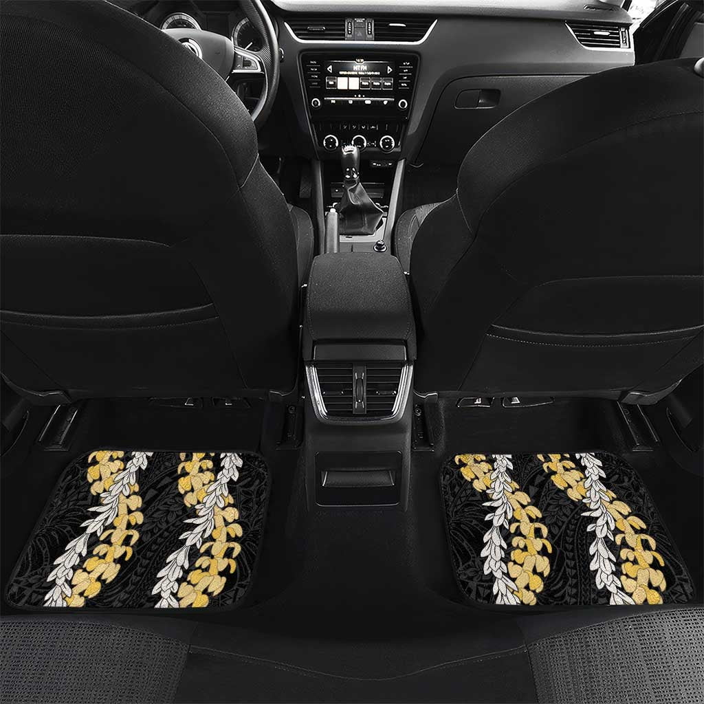 Puakenikeni and Maile Lei Car Mats Black Double Strand Lei LT9 Set 2pcs - Back Black - Polynesian Pride