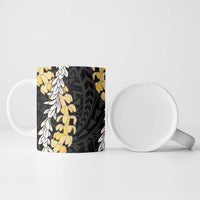 Puakenikeni and Maile Lei Ceramic Mug Black Double Strand Lei - Polynesian Pride