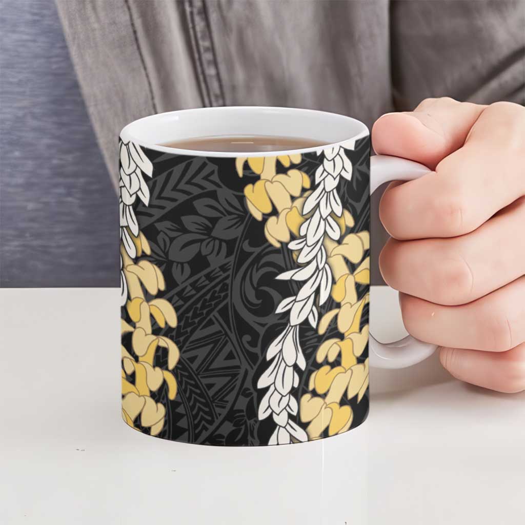 Puakenikeni and Maile Lei Ceramic Mug Black Double Strand Lei - Polynesian Pride