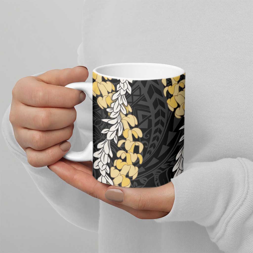 Puakenikeni and Maile Lei Ceramic Mug Black Double Strand Lei - Polynesian Pride
