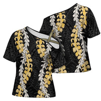 Puakenikeni and Maile Lei Cross Shoulder Shirt Black Double Strand Lei LT9 - Polynesian Pride