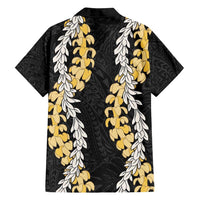 Puakenikeni and Maile Lei Family Matching Off Shoulder Short Dress and Hawaiian Shirt Black Double Strand Lei