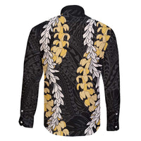 Puakenikeni and Maile Lei Family Matching Short Sleeve Bodycon Dress and Hawaiian Shirt Black Double Strand Lei