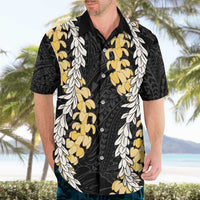 Puakenikeni and Maile Lei Hawaiian Shirt Black Double Strand Lei