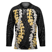 Puakenikeni and Maile Lei Hockey Jersey Black Double Strand Lei LT9 Unisex Black - Polynesian Pride
