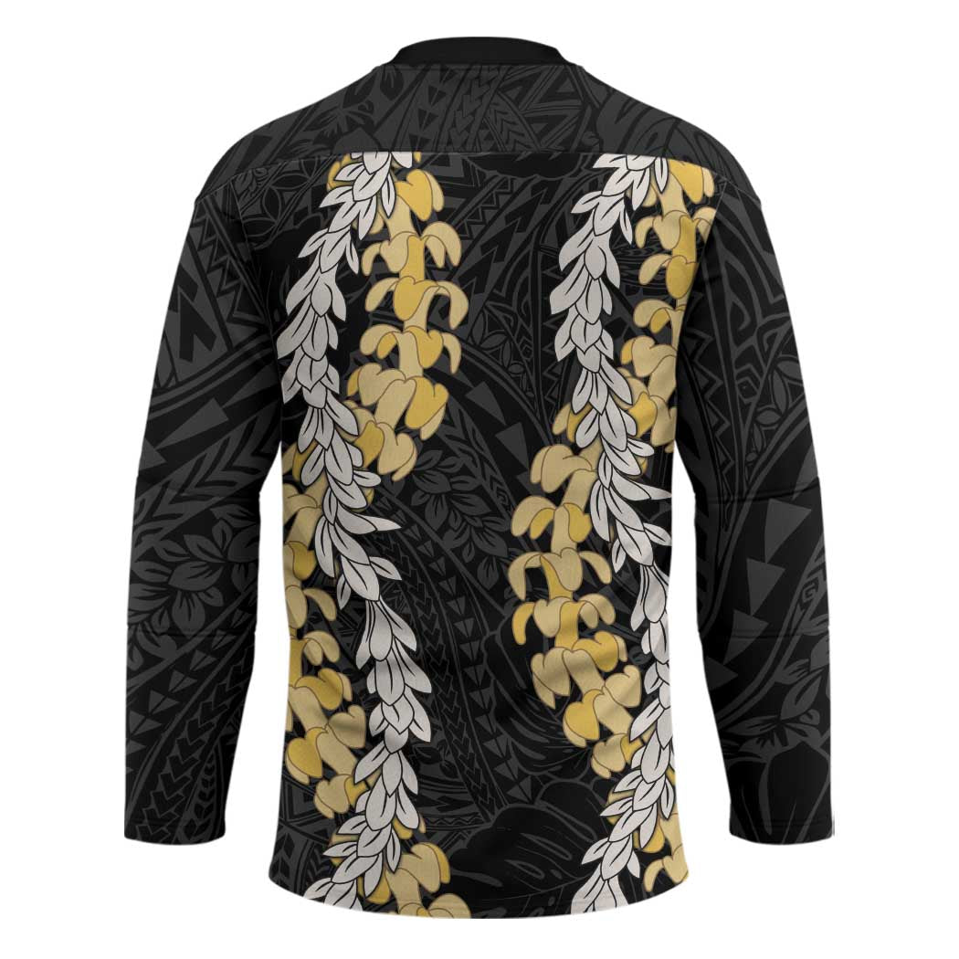 Puakenikeni and Maile Lei Hockey Jersey Black Double Strand Lei LT9 - Polynesian Pride