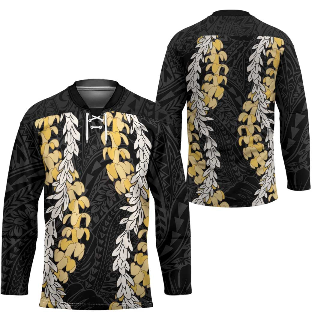Puakenikeni and Maile Lei Hockey Jersey Black Double Strand Lei LT9 - Polynesian Pride