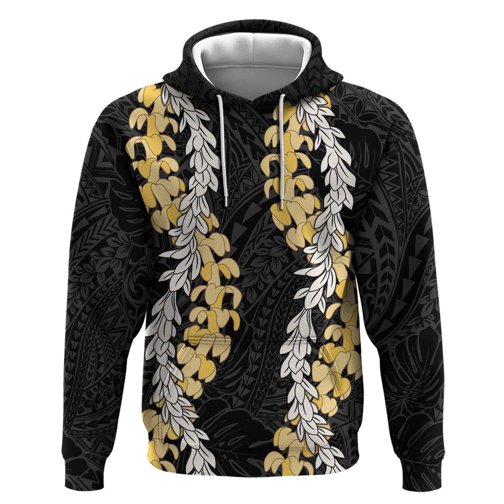 Puakenikeni and Maile Lei Hoodie Black Double Strand Lei