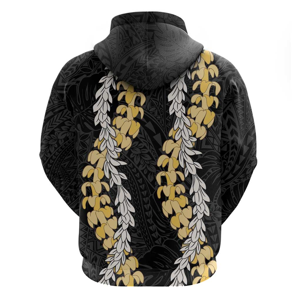 Puakenikeni and Maile Lei Hoodie Black Double Strand Lei