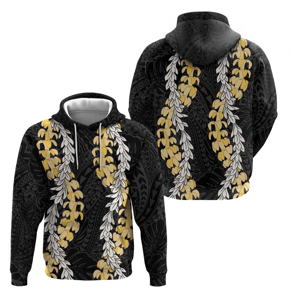 Puakenikeni and Maile Lei Hoodie Black Double Strand Lei