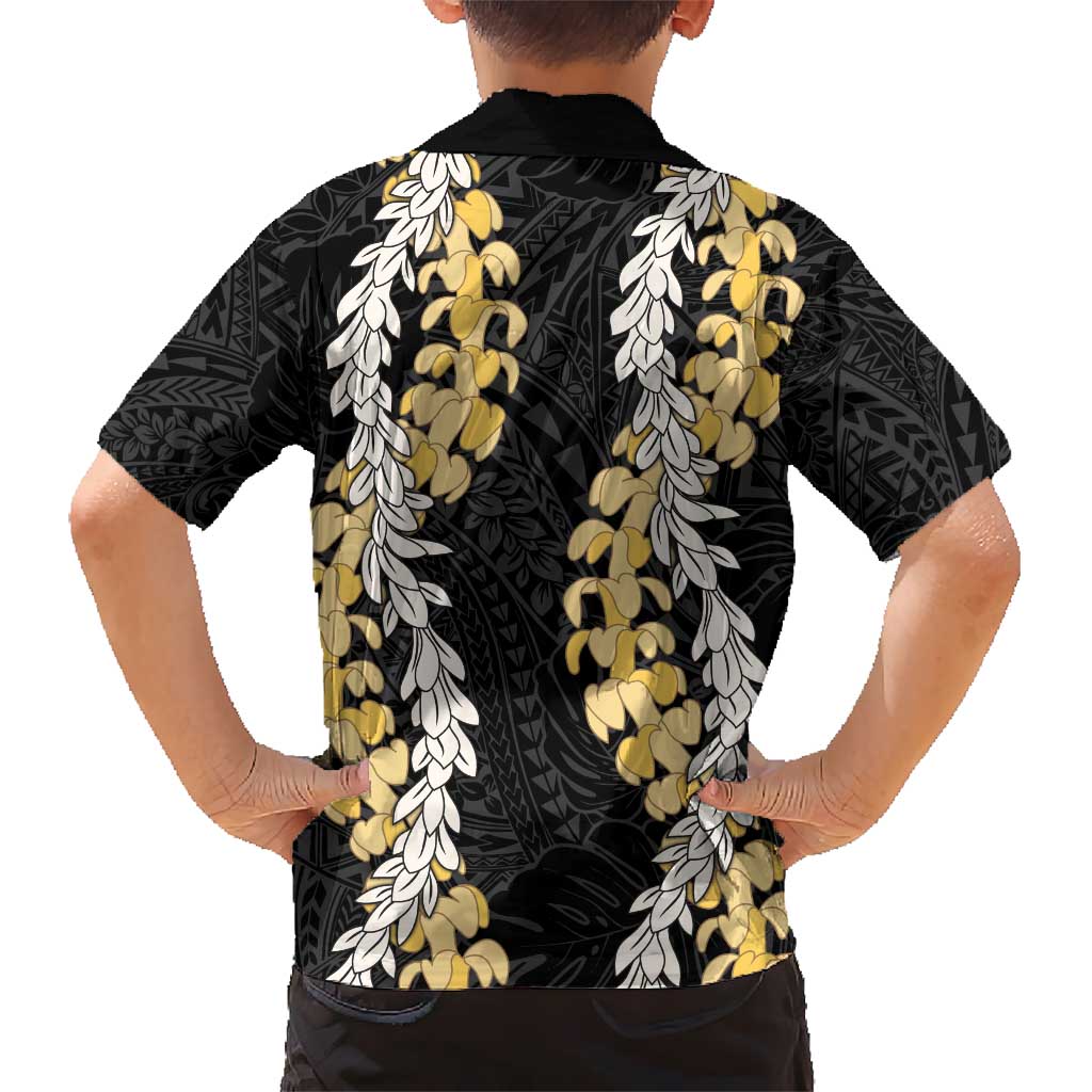 Puakenikeni and Maile Lei Kid Hawaiian Shirt Black Double Strand Lei LT9 - Polynesian Pride