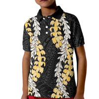 Puakenikeni and Maile Lei Kid Polo Shirt Black Double Strand Lei LT9 Kid Black - Polynesian Pride