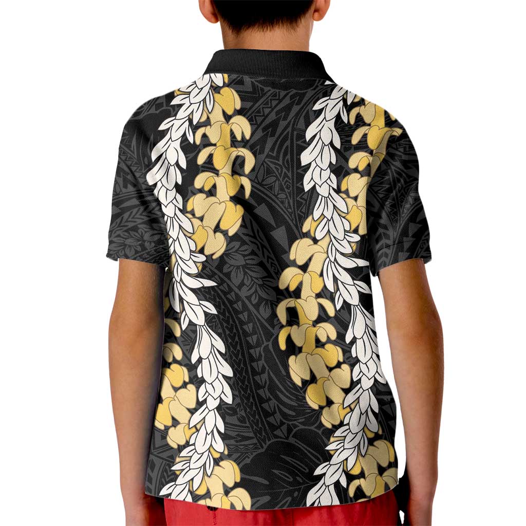 Puakenikeni and Maile Lei Kid Polo Shirt Black Double Strand Lei LT9 - Polynesian Pride