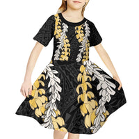 Puakenikeni and Maile Lei Kid Short Sleeve Dress Black Double Strand Lei LT9 - Polynesian Pride