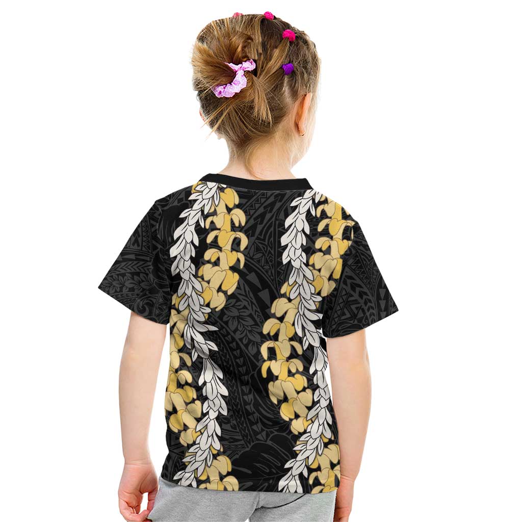 Puakenikeni and Maile Lei Kid T Shirt Black Double Strand Lei