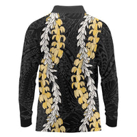 Puakenikeni and Maile Lei Long Sleeve Polo Shirt Black Double Strand Lei LT9 - Polynesian Pride
