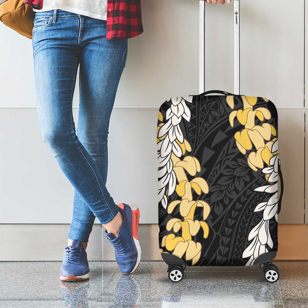 Puakenikeni and Maile Lei Luggage Cover Black Double Strand Lei
