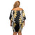 Puakenikeni and Maile Lei Off Shoulder Short Dress Black Double Strand Lei