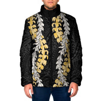 Puakenikeni and Maile Lei Padded Jacket Black Double Strand Lei LT9 Men Black - Polynesian Pride