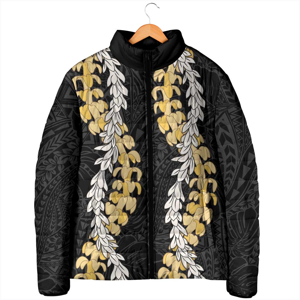 Puakenikeni and Maile Lei Padded Jacket Black Double Strand Lei LT9 - Polynesian Pride