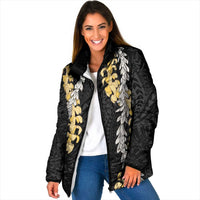 Puakenikeni and Maile Lei Padded Jacket Black Double Strand Lei LT9 Women Black - Polynesian Pride
