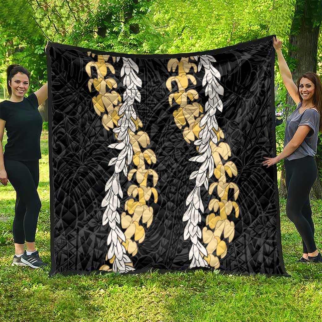 Puakenikeni and Maile Lei Quilt Black Double Strand Lei
