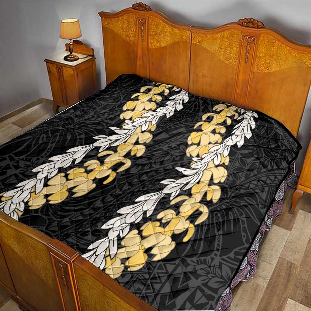 Puakenikeni and Maile Lei Quilt Black Double Strand Lei