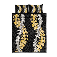 Puakenikeni and Maile Lei Quilt Bed Set Black Double Strand Lei LT9 - Polynesian Pride