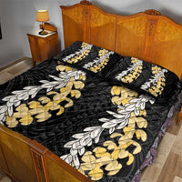 Puakenikeni and Maile Lei Quilt Bed Set Black Double Strand Lei LT9 - Polynesian Pride
