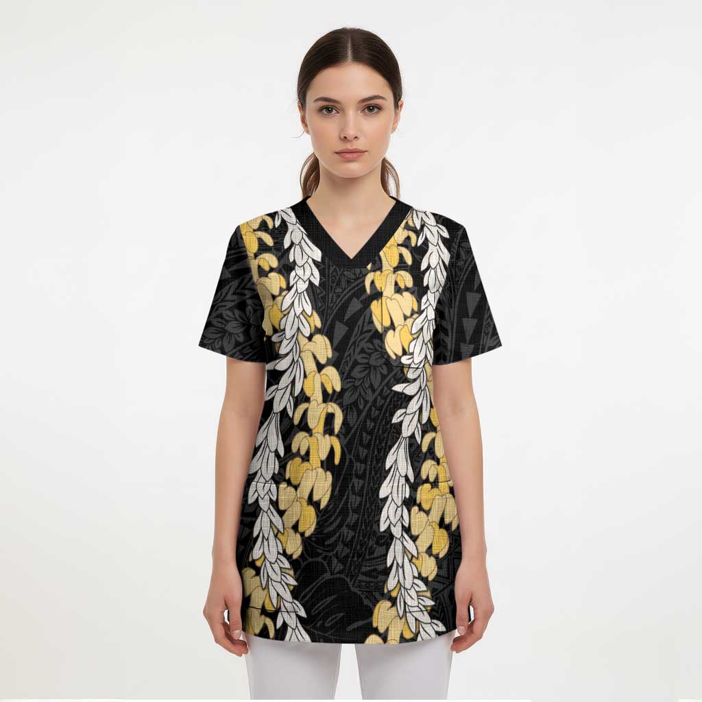 Puakenikeni and Maile Lei Scrub Top Black Double Strand Lei - Polynesian Pride