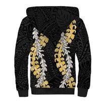 Puakenikeni and Maile Lei Sherpa Hoodie Black Double Strand Lei LT9 - Polynesian Pride