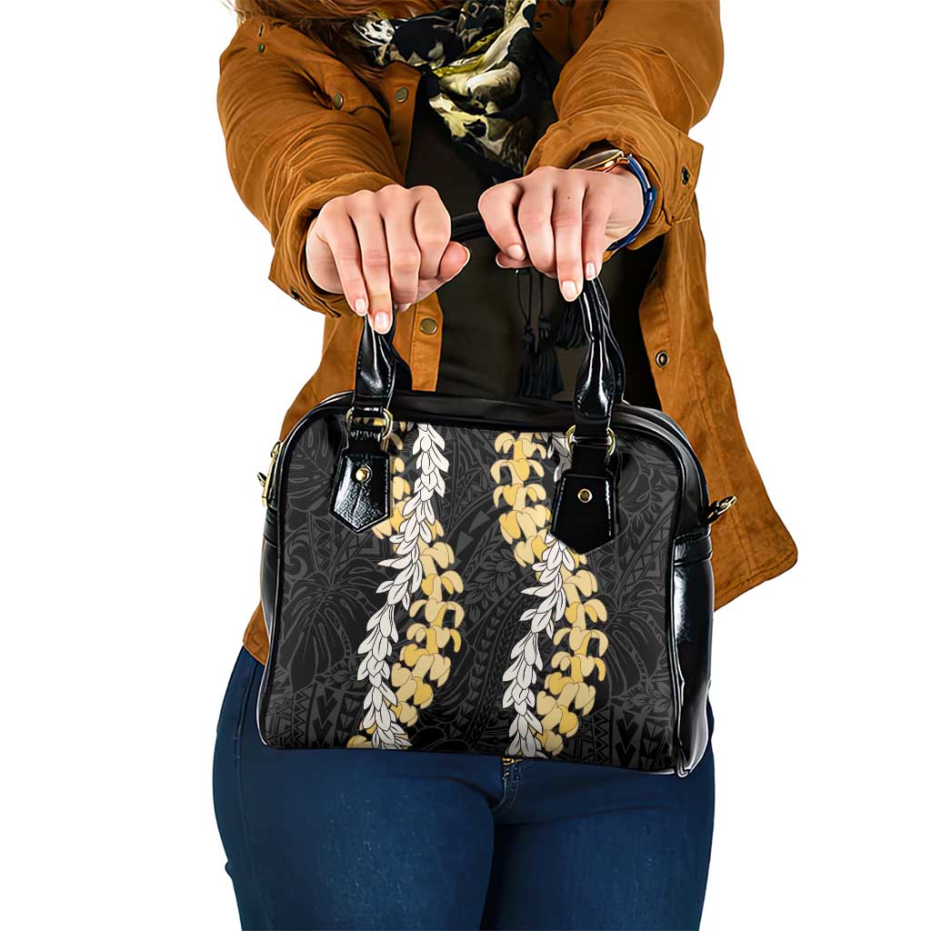 Puakenikeni and Maile Lei Shoulder Handbag Black Double Strand Lei