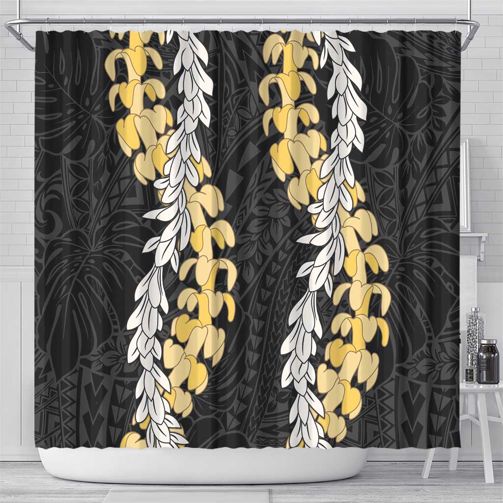 Puakenikeni and Maile Lei Shower Curtain Black Double Strand Lei