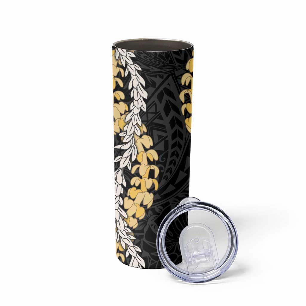 Puakenikeni and Maile Lei Skinny Tumbler Black Double Strand Lei