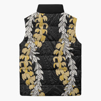 Puakenikeni and Maile Lei Sleeveless Puffer Jacket Black Double Strand Lei LT9 - Polynesian Pride