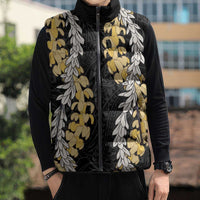 Puakenikeni and Maile Lei Sleeveless Puffer Jacket Black Double Strand Lei LT9 - Polynesian Pride