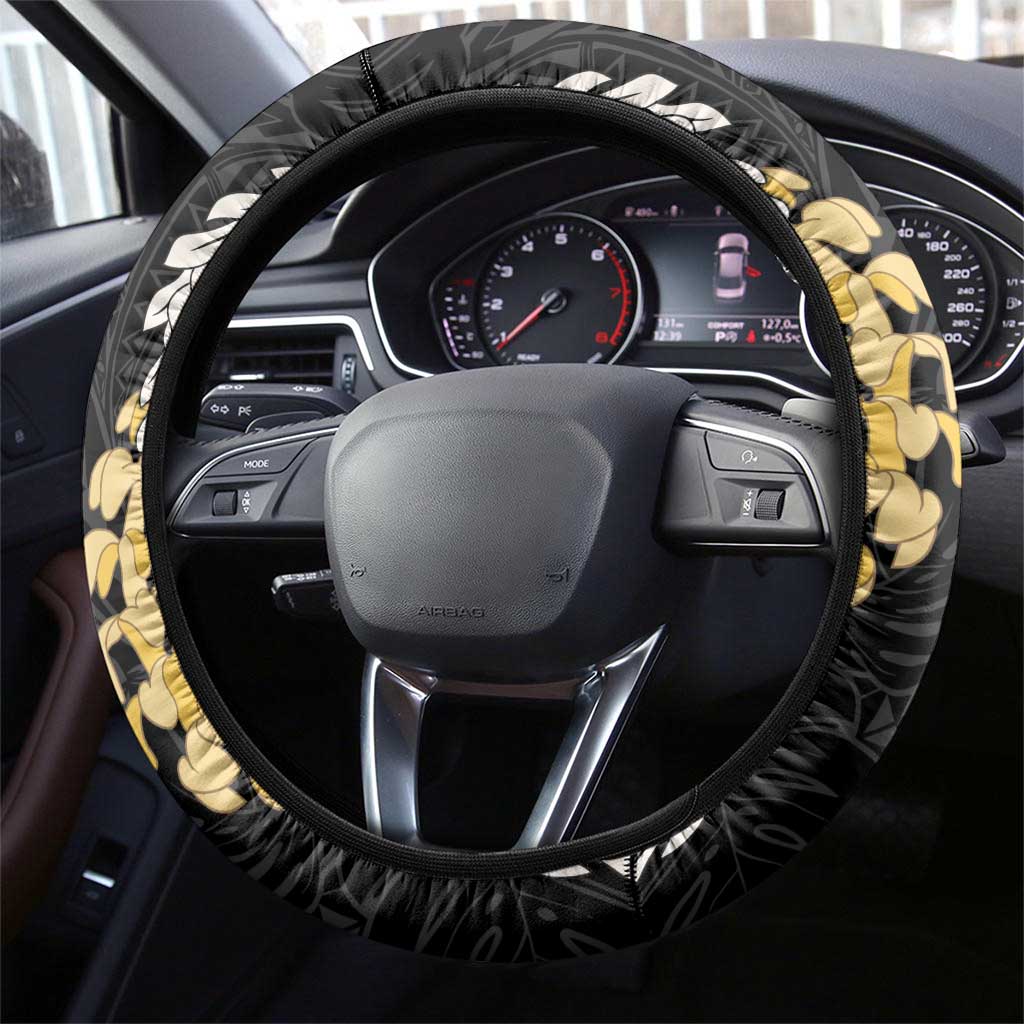 Puakenikeni and Maile Lei Steering Wheel Cover Black Double Strand Lei LT9 - Polynesian Pride