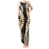 Puakenikeni and Maile Lei Tank Maxi Dress Black Double Strand Lei