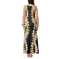 Puakenikeni and Maile Lei Tank Maxi Dress Black Double Strand Lei