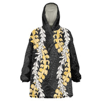Puakenikeni and Maile Lei Wearable Blanket Hoodie Black Double Strand Lei LT9 One Size Black - Polynesian Pride